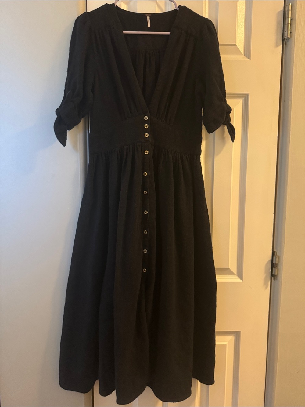 Free People Black Button-Front Midi Dress
